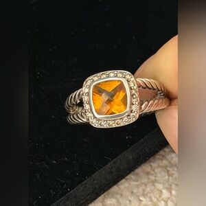 David Yurman Petite Albion Ring With Citrine Stone and Pavé Diamonds: Size 7